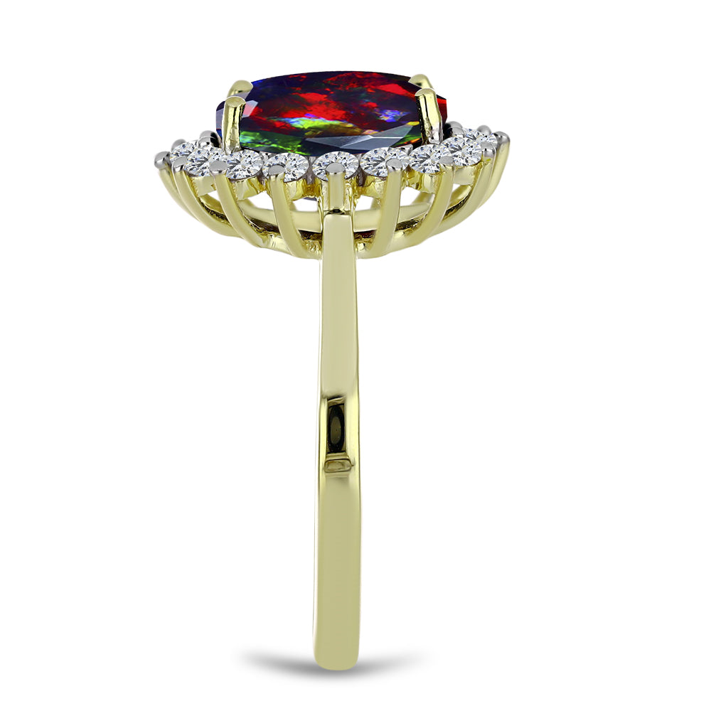 Inel din Argint 925 Placat cu Aur ( 3.04 grame ) cu Opal Etiopian Negru Lega Dembi și Topaz Alb 2.09 Carate