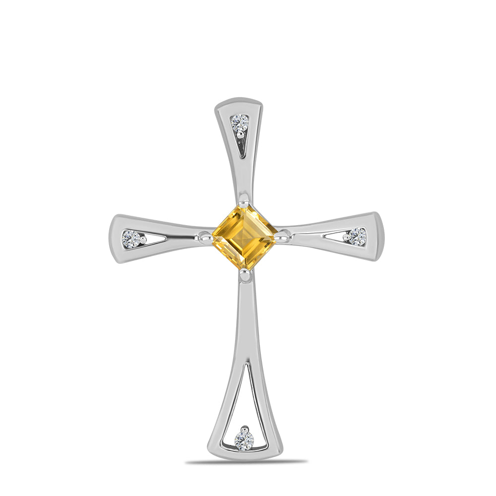 Cruce Pandantiv din Argint 925 ( 2.15 grame ) cu Citrin Ural și Topaz Alb 0.42 Carate