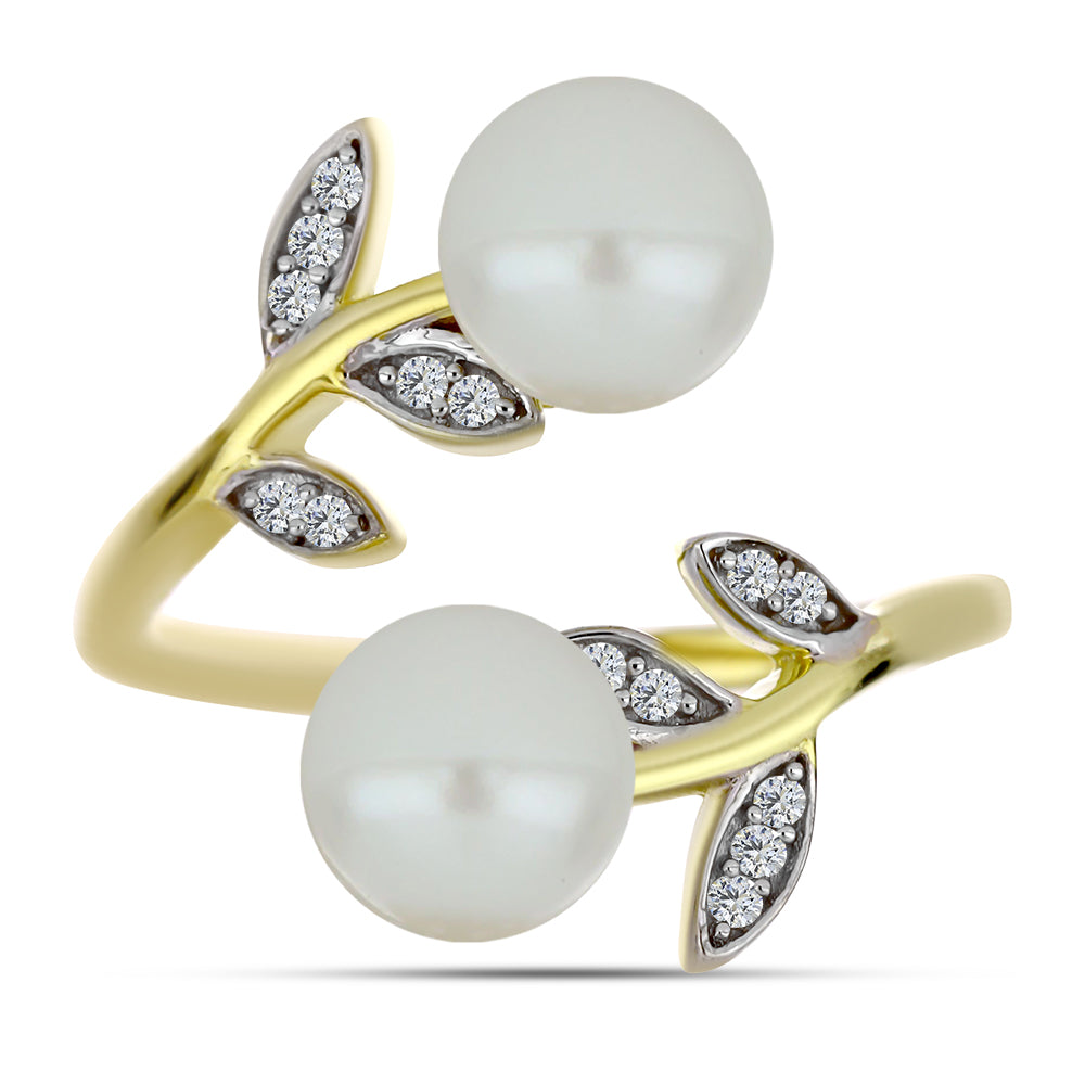 Inel din Argint 925 Placat cu Aur ( 3.22 grame ) cu Perlă de Apă Dulce Albă și Topaz Alb 5.54 Carate 1 