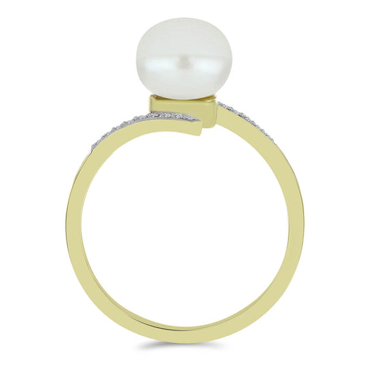 Inel din Argint 925 Placat cu Aur ( 2.3 grame ) cu Perlă de Apă Dulce Albă și Topaz Alb 4.27 Carate