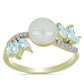 Inel din Argint 925 Placat cu Aur ( 2.75 grame ) cu Perlă de Apă Dulce Albă și Acvamarin 3.88 Carate