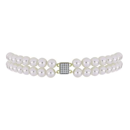 Brățară din Argint 925 Placat cu Aur ( 1.56 grame ) cu Perlă de Apă Dulce Albă și Topaz Alb 90.19 Carate