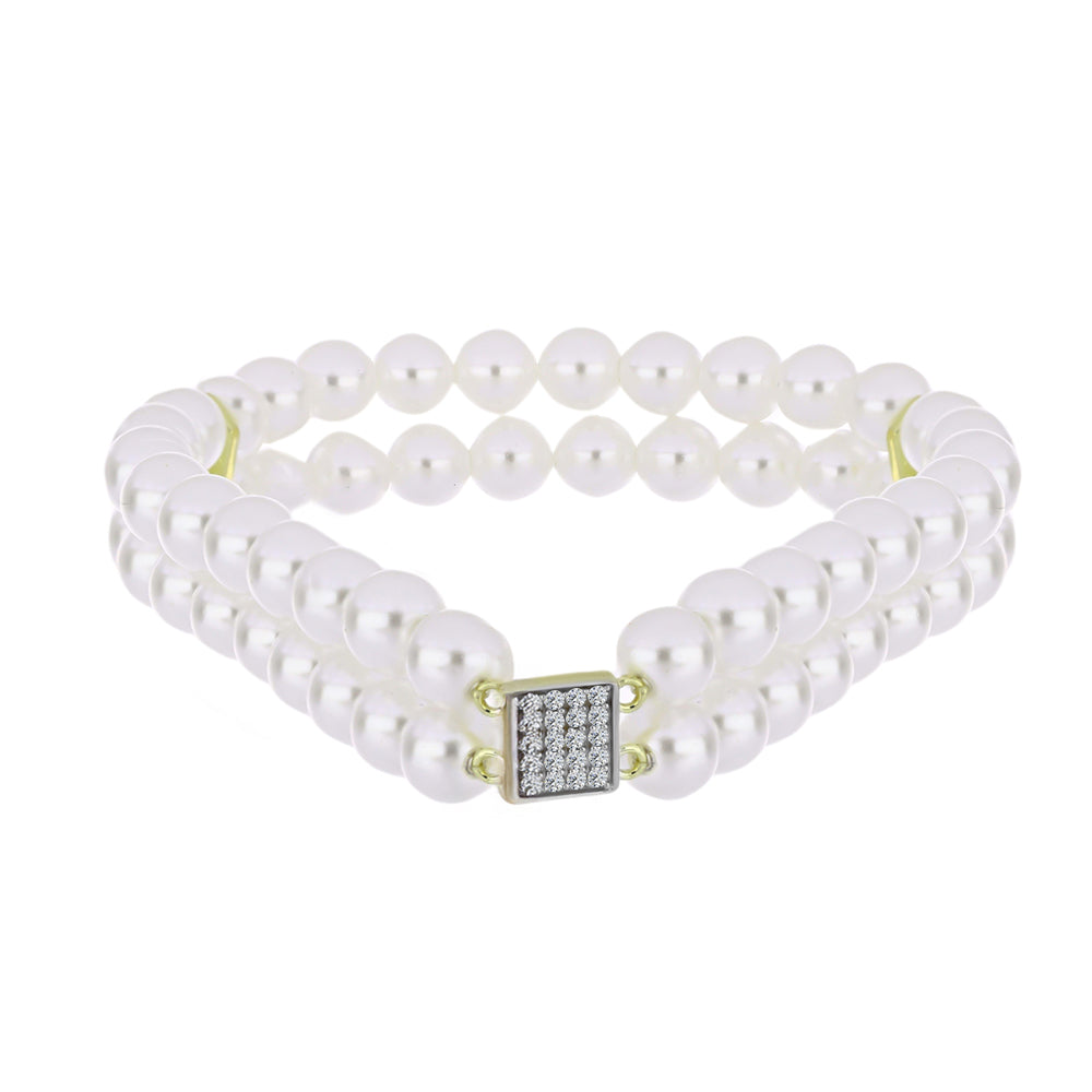 Brățară din Argint 925 Placat cu Aur ( 1.56 grame ) cu Perlă de Apă Dulce Albă și Topaz Alb 90.19 Carate