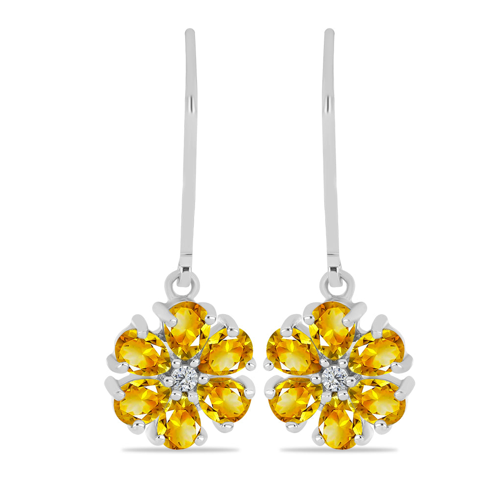 Cercei din Argint 925 ( 2.21 grame ) cu Citrin Ural și Topaz Alb 1.8 Carate 1 