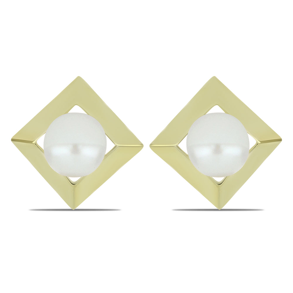 Cercei din Argint 925 Placat cu Aur ( 1.91 grame ) cu Perlă de Apă Dulce Albă 2.41 Carate 1 