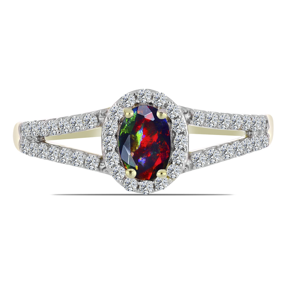 Inel din Argint 925 Placat cu Aur ( 2.3 grame ) cu Opal Etiopian Negru Lega Dembi și Topaz Alb 0.63 Carate 1 