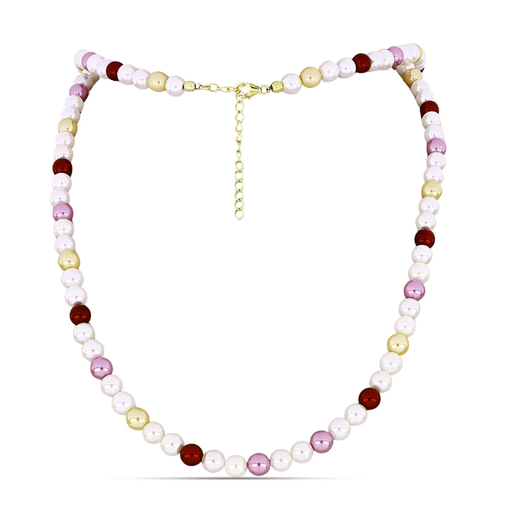 Colier din Argint 925 Placat cu Aur ( 1.04 grame ) cu Perlă de Apă Dulce Albă și Perlă de Apă Dulce de Culoarea Piersicii 113.3 Carate 1 