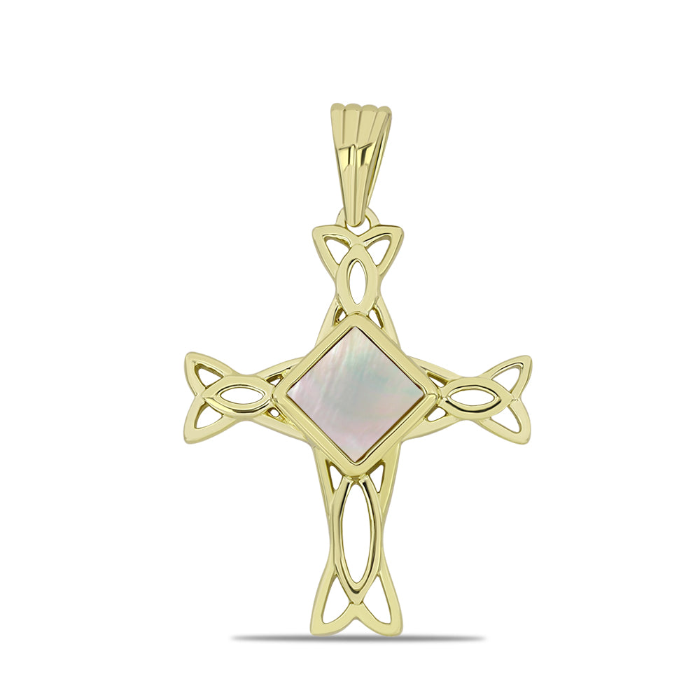 Cruce Pandantiv din Argint 925 Placat cu Aur ( 2.96 grame ) cu Sidef 1.13 Carate