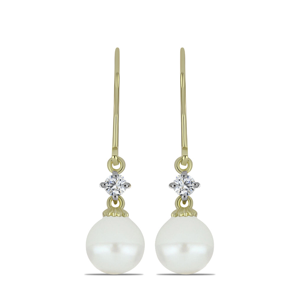 Cercei din Argint 925 Placat cu Aur ( 1.29 grame ) cu Perlă de Apă Dulce Albă și Topaz Alb 8.03 Carate 1 