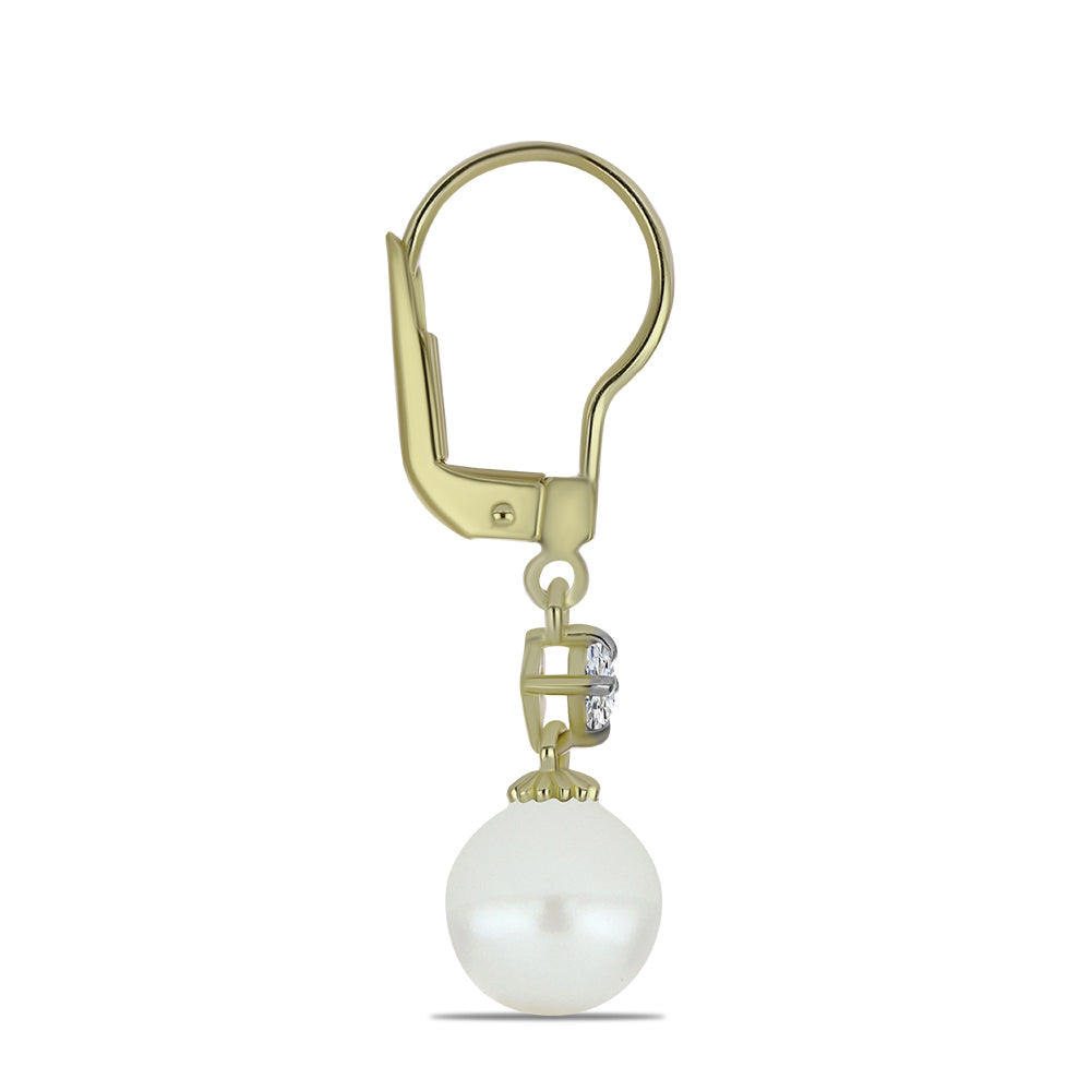 Cercei din Argint 925 Placat cu Aur ( 1.29 grame ) cu Perlă de Apă Dulce Albă și Topaz Alb 8.03 Carate 2 
