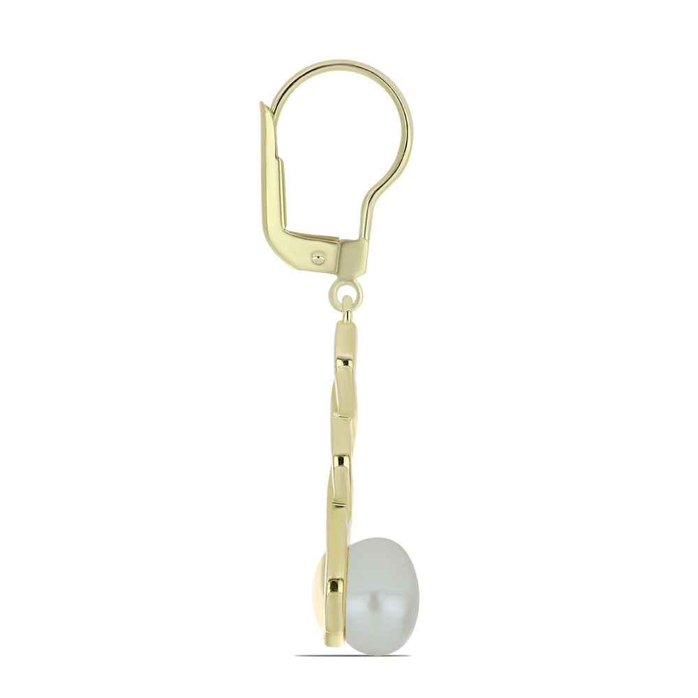 Cercei din Argint 925 Placat cu Aur ( 3.63 grame ) cu Perlă de Apă Dulce Albă 5.79 Carate 2 