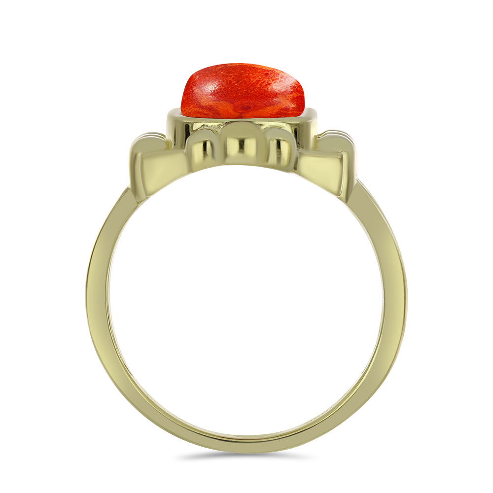Inel din Argint 925 Placat cu Aur ( 6 grame ) cu Coral Roșu Burete 5.43 Carate