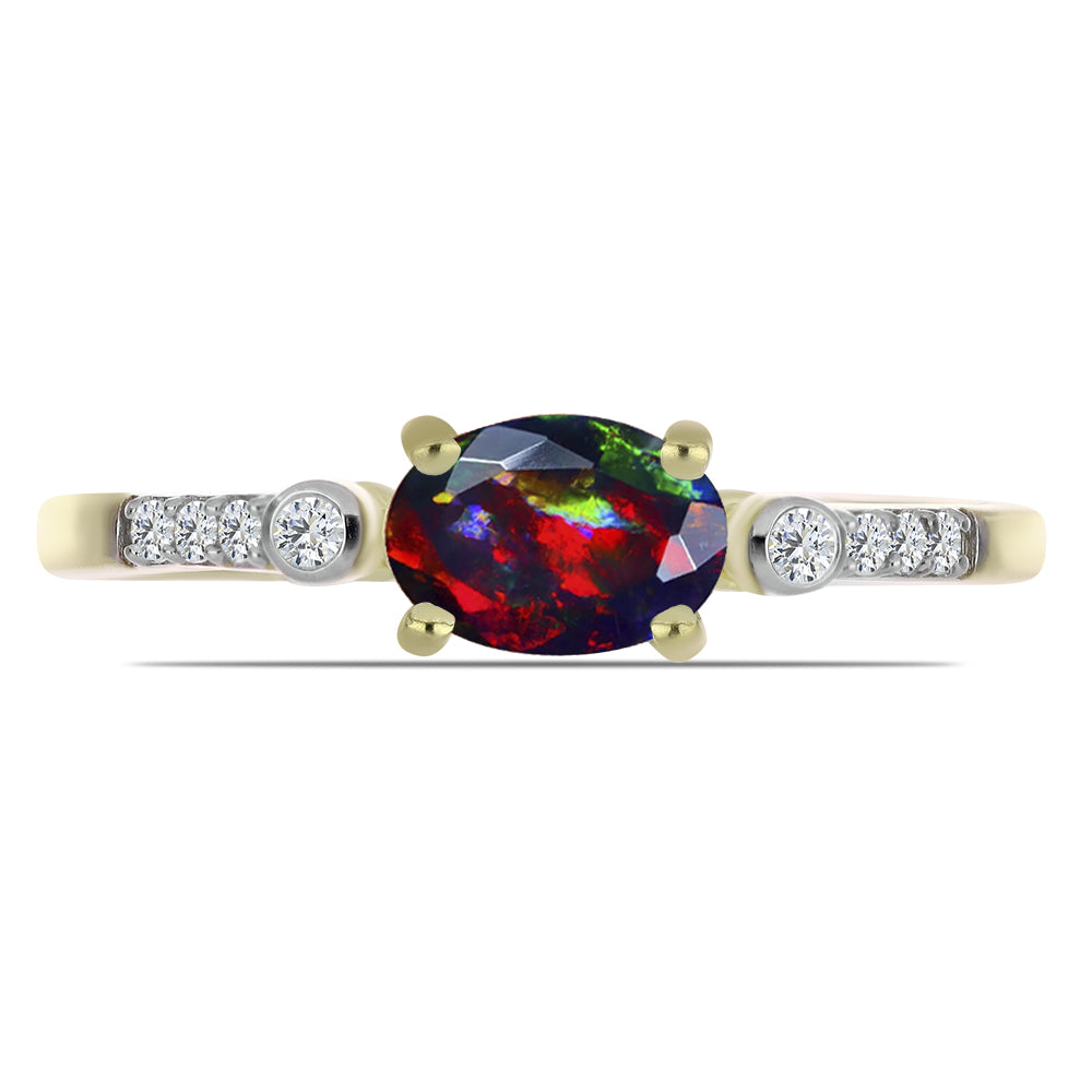 Inel din Argint 925 Placat cu Aur ( 1.86 grame ) cu Opal Etiopian Negru Lega Dembi și Topaz Alb 0.58 Carate