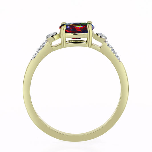 Inel din Argint 925 Placat cu Aur ( 1.86 grame ) cu Opal Etiopian Negru Lega Dembi și Topaz Alb 0.58 Carate