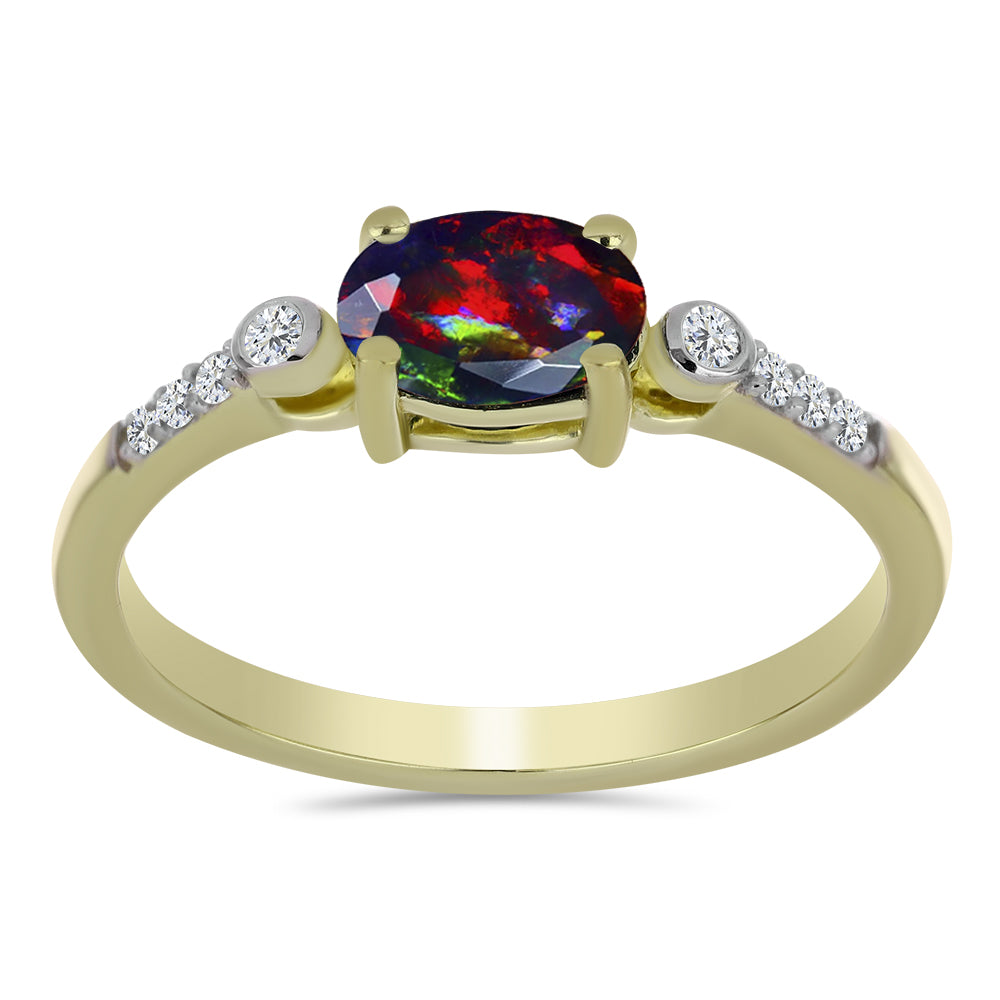 Inel din Argint 925 Placat cu Aur ( 1.86 grame ) cu Opal Etiopian Negru Lega Dembi și Topaz Alb 0.58 Carate