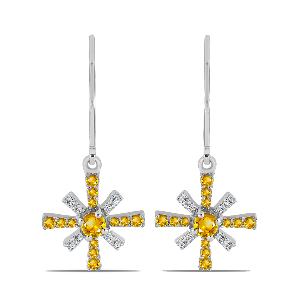 Cercei din Argint 925 ( 2.42 grame ) cu Citrin Ural și Topaz Alb 0.58 Carate 1 