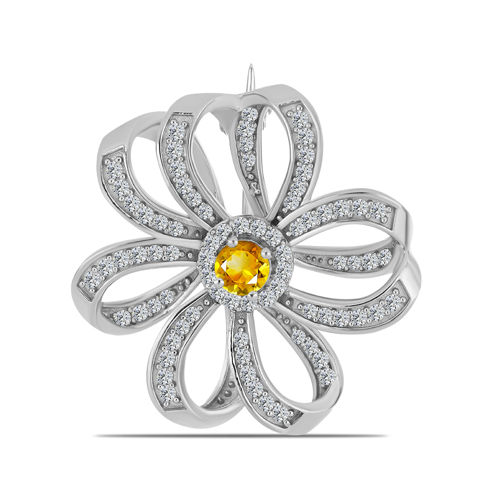 Broşă din Argint 925 ( 4.31 grame ) cu Citrin Ural și Topaz Alb 0.84 Carate 1 
