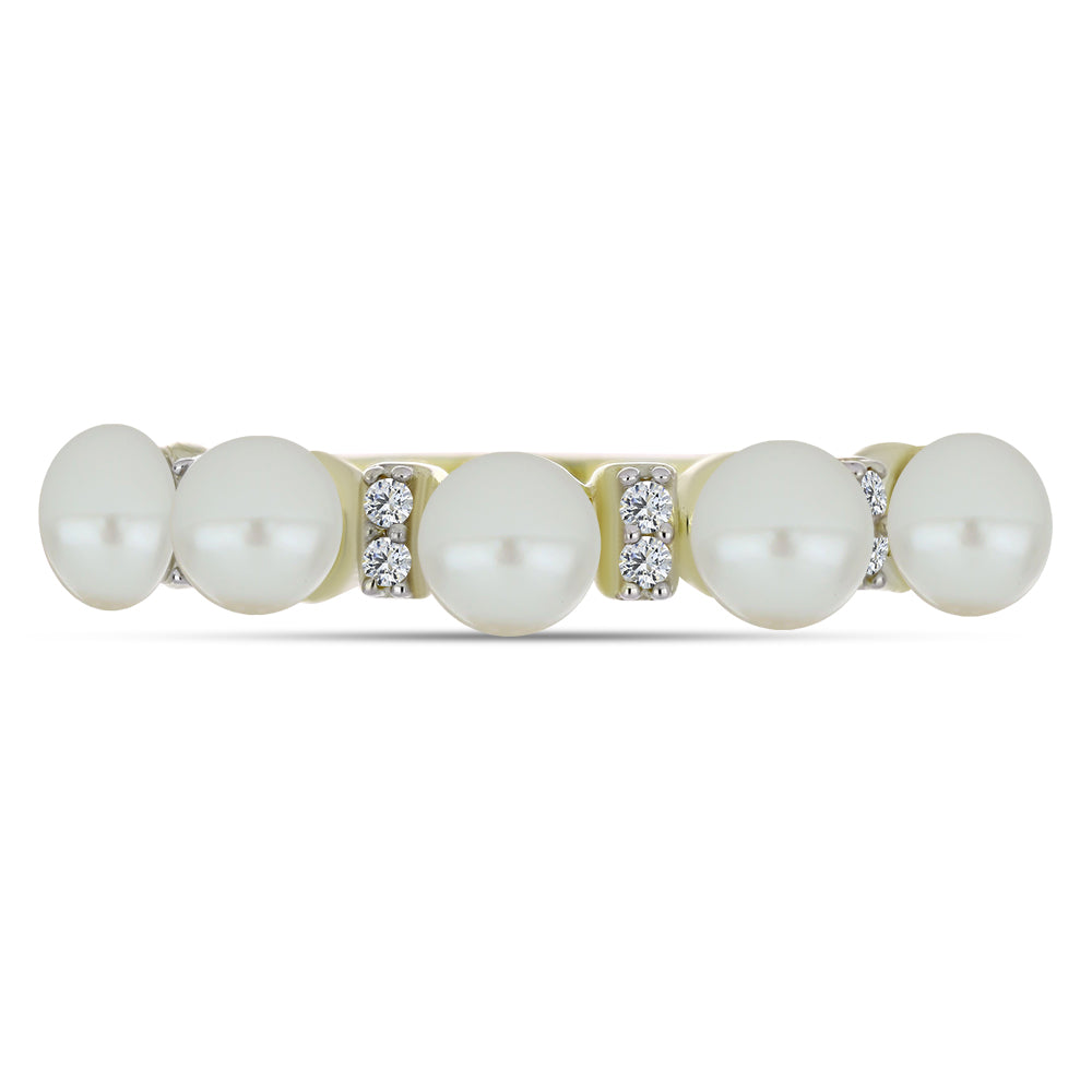 Inel din Argint 925 Placat cu Aur ( 2.65 grame ) cu Perlă de Apă Dulce Albă și Topaz Alb 2.79 Carate 2 