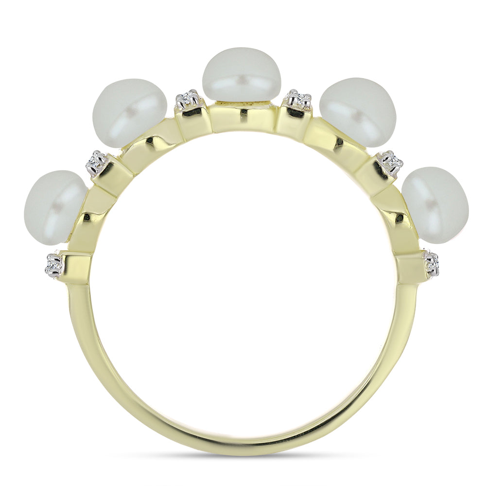 Inel din Argint 925 Placat cu Aur ( 2.65 grame ) cu Perlă de Apă Dulce Albă și Topaz Alb 2.79 Carate