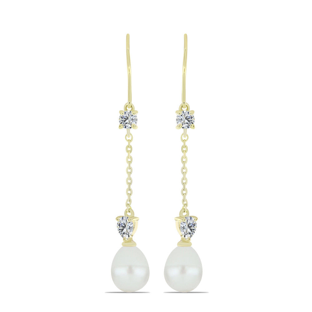 Cercei din Argint 925 Placat cu Aur ( 1.98 grame ) cu Perlă de Apă Dulce Albă și Topaz Alb 11.32 Carate 1 