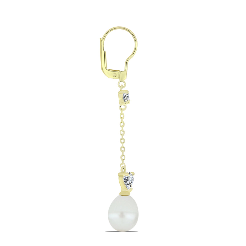Cercei din Argint 925 Placat cu Aur ( 1.98 grame ) cu Perlă de Apă Dulce Albă și Topaz Alb 11.32 Carate 2 