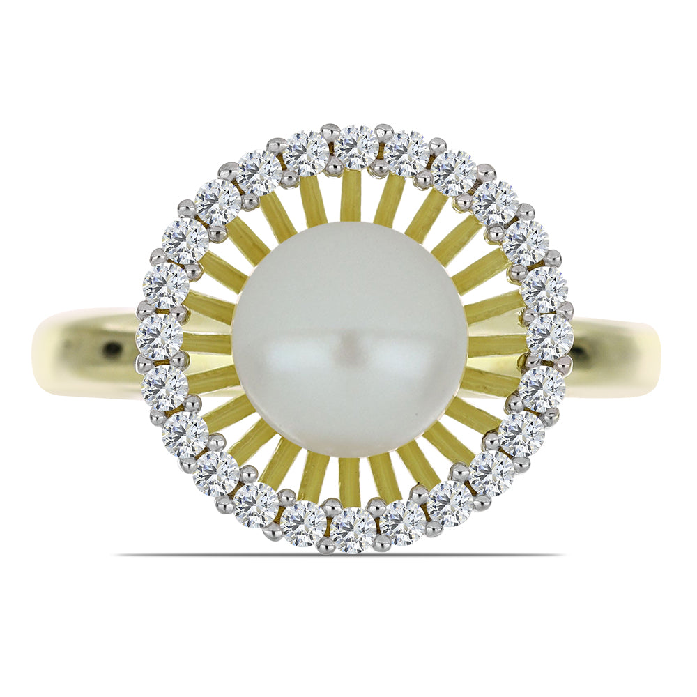 Inel din Argint 925 Placat cu Aur ( 2.75 grame ) cu Perlă de Apă Dulce Albă și Topaz Alb 3.56 Carate 1 