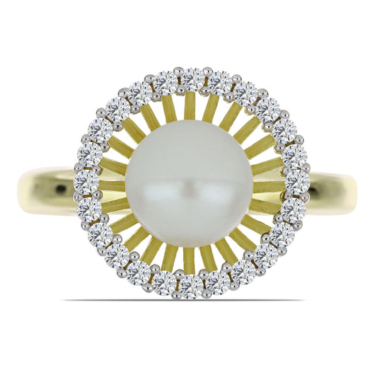 Inel din Argint 925 Placat cu Aur ( 2.75 grame ) cu Perlă de Apă Dulce Albă și Topaz Alb 3.56 Carate