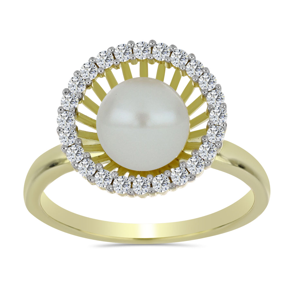 Inel din Argint 925 Placat cu Aur ( 2.75 grame ) cu Perlă de Apă Dulce Albă și Topaz Alb 3.56 Carate