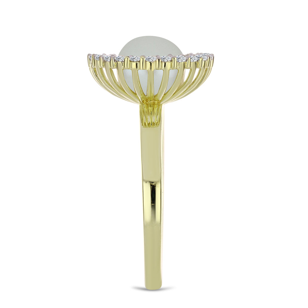 Inel din Argint 925 Placat cu Aur ( 2.75 grame ) cu Perlă de Apă Dulce Albă și Topaz Alb 3.56 Carate 4 
