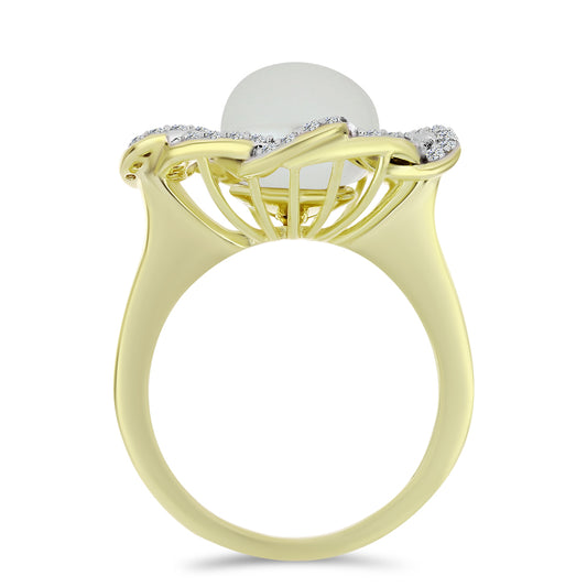 Inel din Argint 925 Placat cu Aur ( 6.23 grame ) cu Perlă de Apă Dulce Albă și Topaz Alb 6.33 Carate