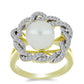 Inel din Argint 925 Placat cu Aur ( 6.23 grame ) cu Perlă de Apă Dulce Albă și Topaz Alb 6.33 Carate