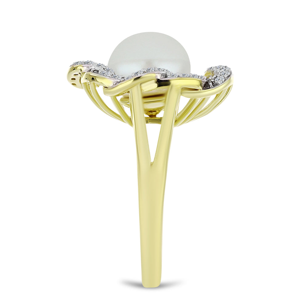 Inel din Argint 925 Placat cu Aur ( 6.23 grame ) cu Perlă de Apă Dulce Albă și Topaz Alb 6.33 Carate