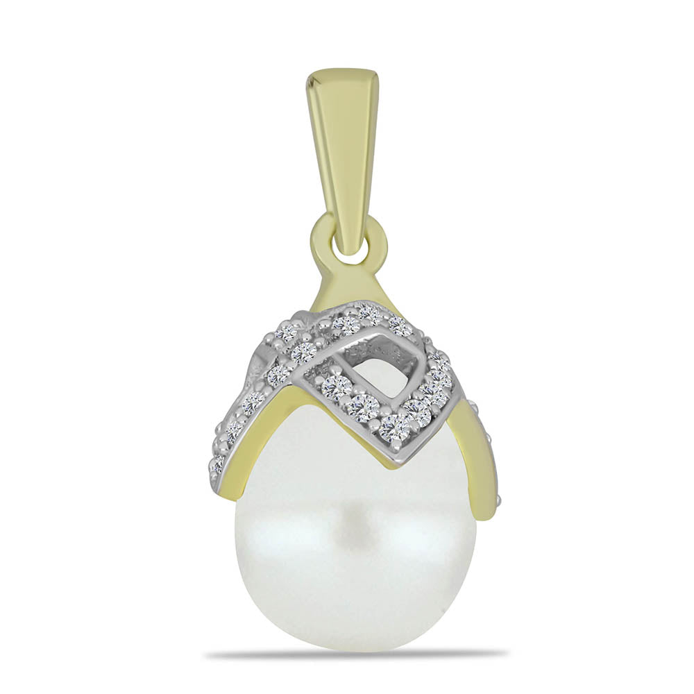 Pandantiv din Argint 925 Placat cu Aur ( 1.3 grame ) cu Perlă de Apă Dulce Albă și Topaz Alb 4.99 Carate 1 