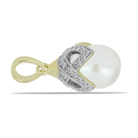 Pandantiv din Argint 925 Placat cu Aur ( 1.3 grame ) cu Perlă de Apă Dulce Albă și Topaz Alb 4.99 Carate
