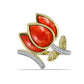 Inel din Argint 925 Placat cu Aur ( 4.51 grame ) cu Coral Roșu Burete și Topaz Alb 2.55 Carate