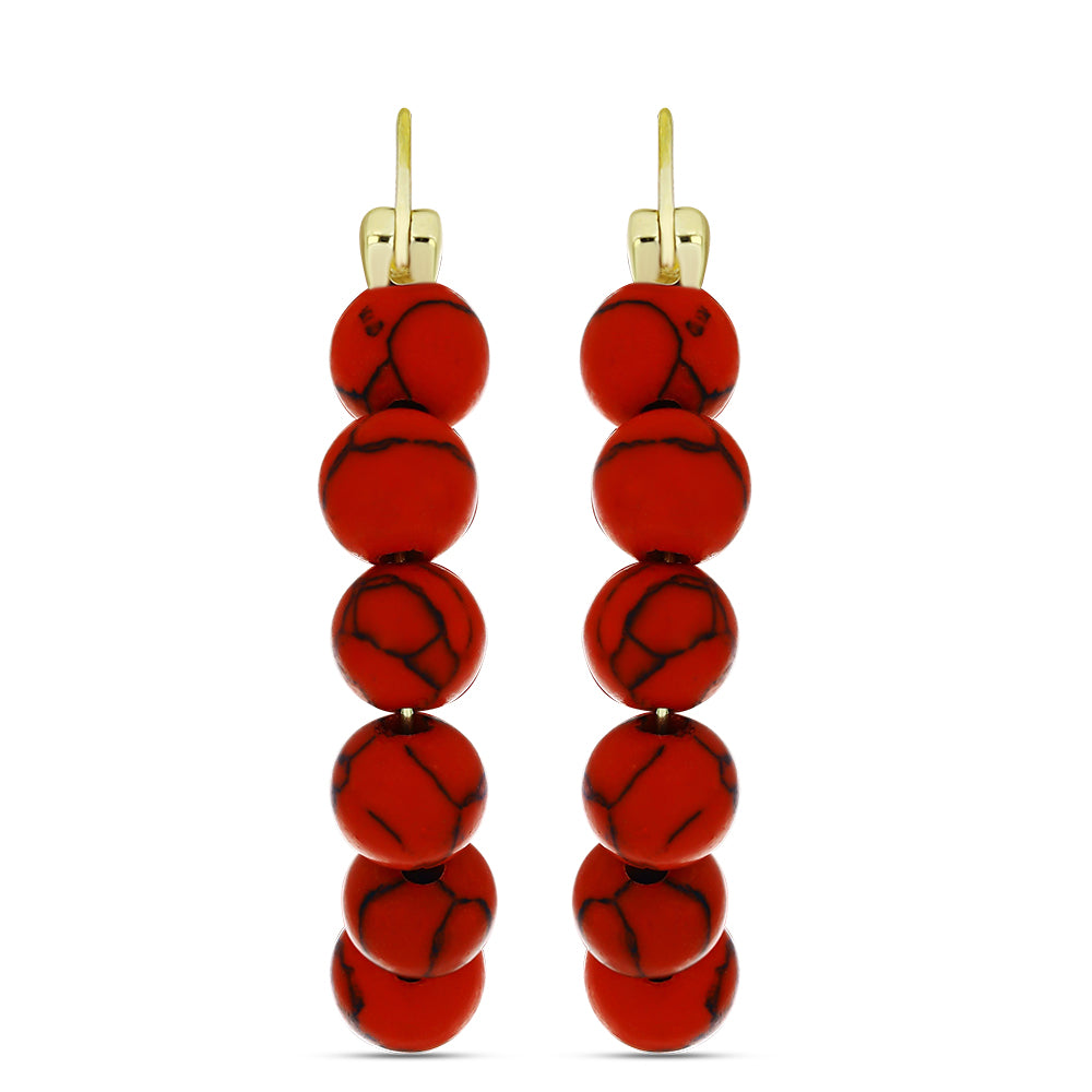 Cercei din Argint 925 Placat cu Aur ( 1.5 grame ) cu Coral Roșu Burete 34.17 Carate 1 