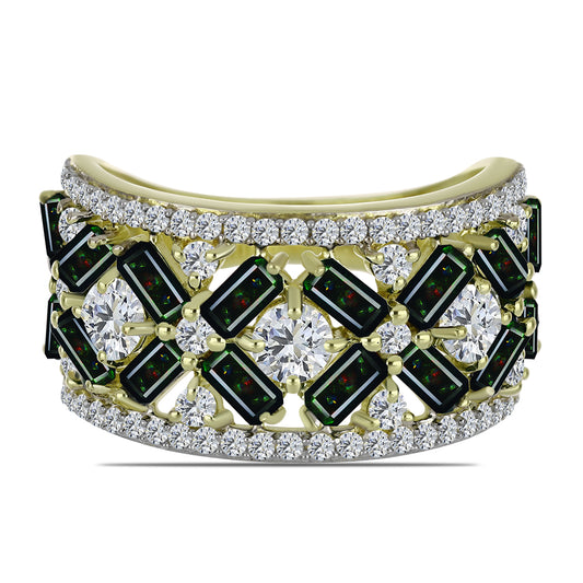 Inel din Argint 925 Placat cu Aur ( 5.06 grame ) cu Opal Etiopian Negru Lega Dembi și Topaz Alb 3.41 Carate