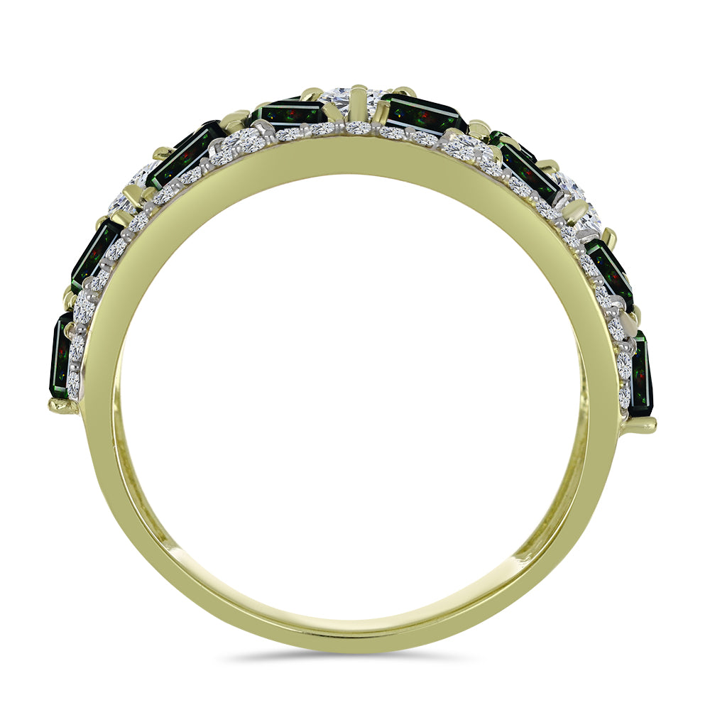 Inel din Argint 925 Placat cu Aur ( 5.06 grame ) cu Opal Etiopian Negru Lega Dembi și Topaz Alb 3.41 Carate