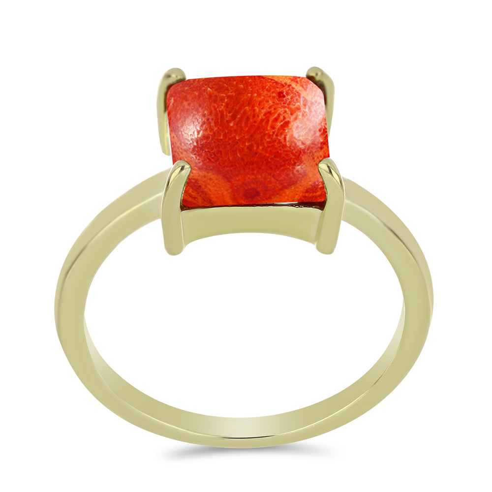 Inel din Argint 925 Placat cu Aur ( 1.85 grame ) cu Coral Roșu Burete 2.07 Carate 3 