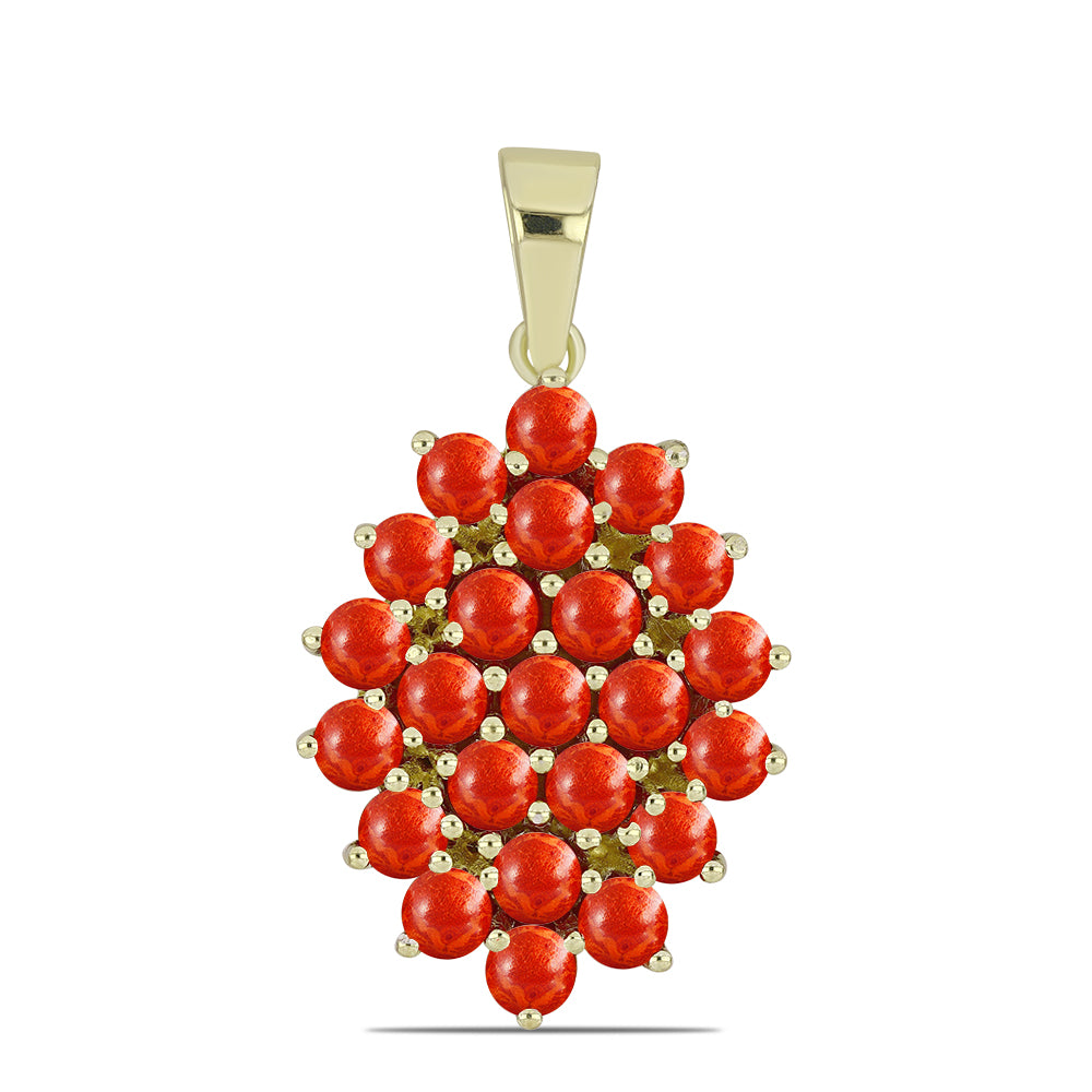 Pandantiv din Argint 925 Placat cu Aur ( 2.94 grame ) cu Coral Roșu Burete 3.21 Carate