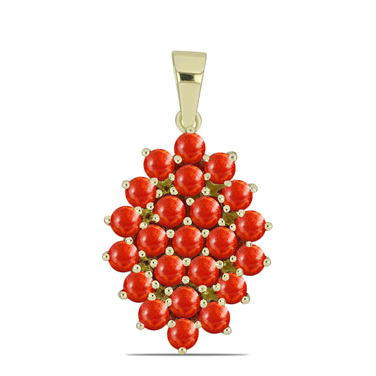 Pandantiv din Argint 925 Placat cu Aur ( 2.94 grame ) cu Coral Roșu Burete 3.21 Carate