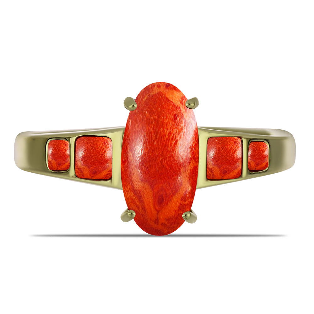 Inel din Argint 925 Placat cu Aur ( 2.71 grame ) cu Coral Roșu Burete 2.59 Carate 1 