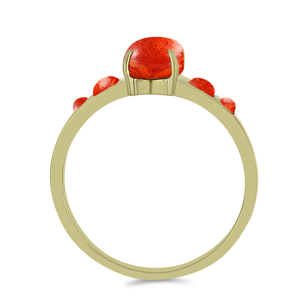 Inel din Argint 925 Placat cu Aur ( 2.71 grame ) cu Coral Roșu Burete 2.59 Carate