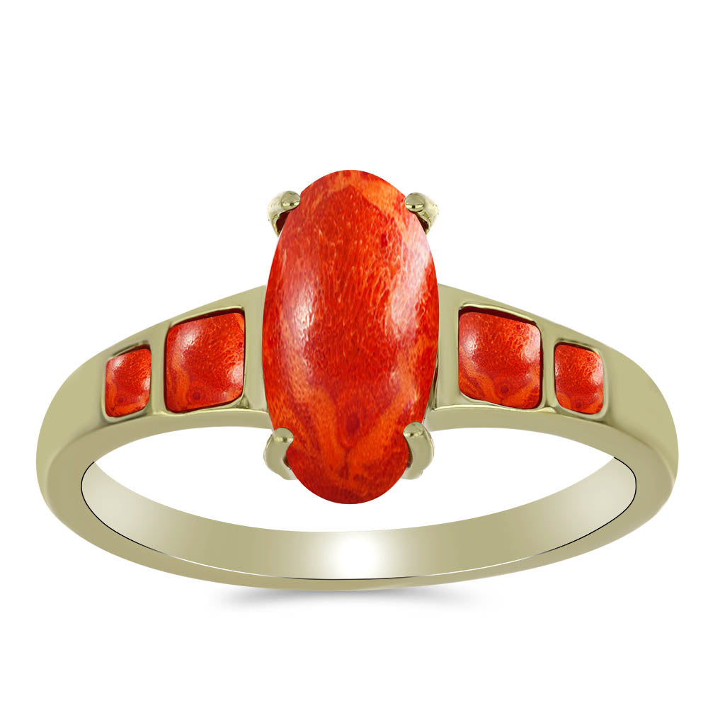 Inel din Argint 925 Placat cu Aur ( 2.71 grame ) cu Coral Roșu Burete 2.59 Carate 3 