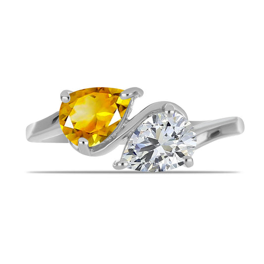 Inel din Argint 925 ( 2.1 grame ) cu Citrin Ural și Topaz Alb 1.39 Carate