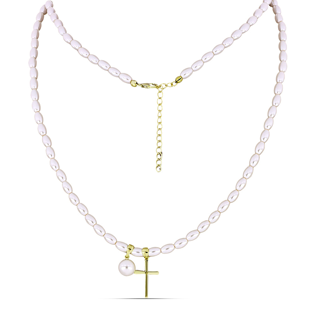 Colier din Argint 925 Placat cu Aur ( 2.21 grame ) cu Perlă de Apă Dulce Albă 53.93 Carate 1 