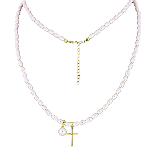 Colier din Argint 925 Placat cu Aur ( 2.21 grame ) cu Perlă de Apă Dulce Albă 53.93 Carate