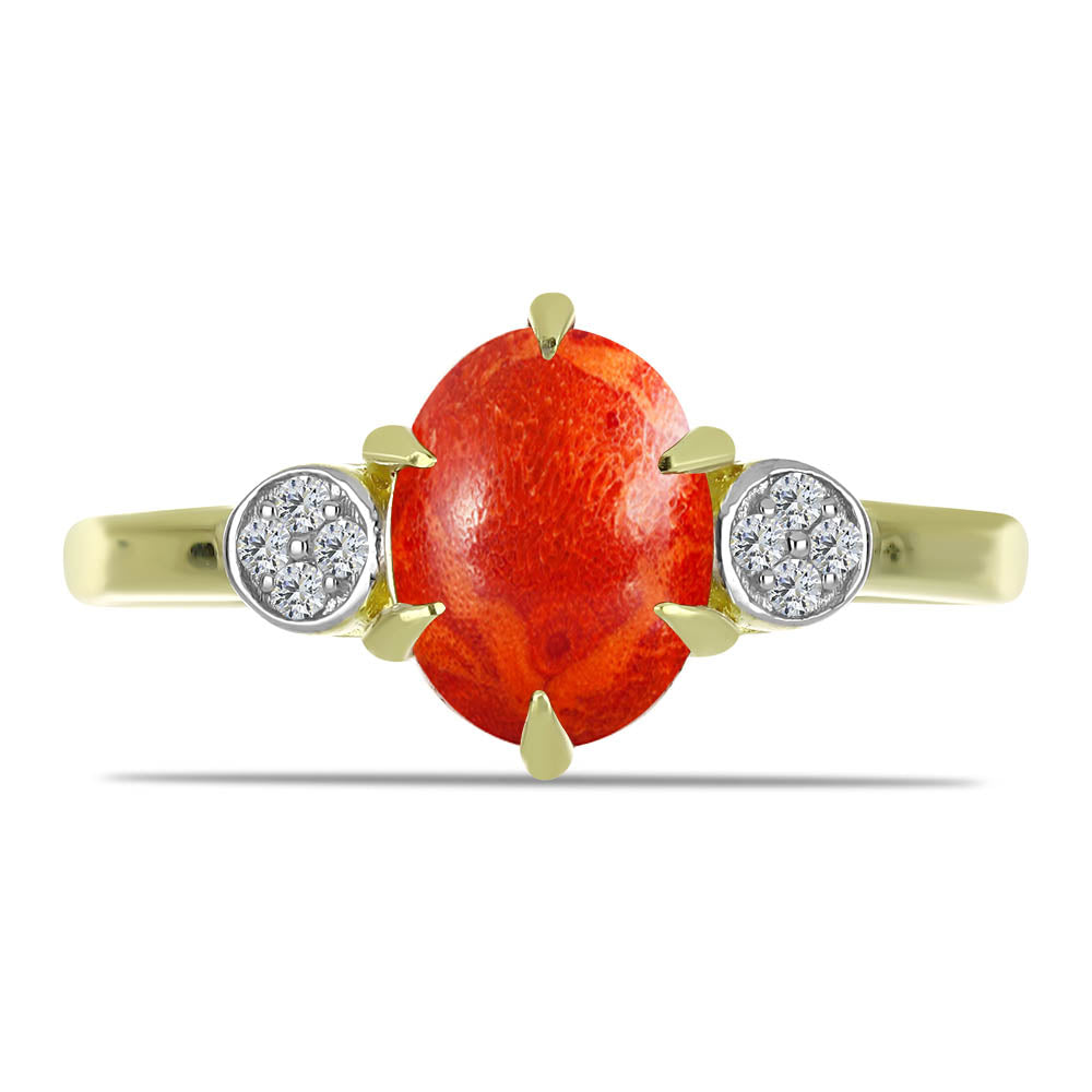 Inel din Argint 925 Placat cu Aur ( 2.3 grame ) cu Coral Roșu Burete și Topaz Alb 1.53 Carate 1 