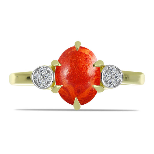 Inel din Argint 925 Placat cu Aur ( 2.3 grame ) cu Coral Roșu Burete și Topaz Alb 1.53 Carate