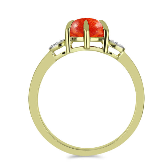 Inel din Argint 925 Placat cu Aur ( 2.3 grame ) cu Coral Roșu Burete și Topaz Alb 1.53 Carate